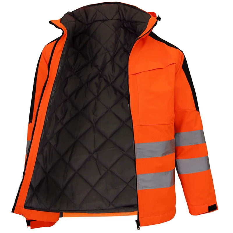 Hi Vis Work Clothes Working Suit for Man Mechanic 3 in 1 Winter Reflective Jacket Men for Work with Detachable Cotton Linner