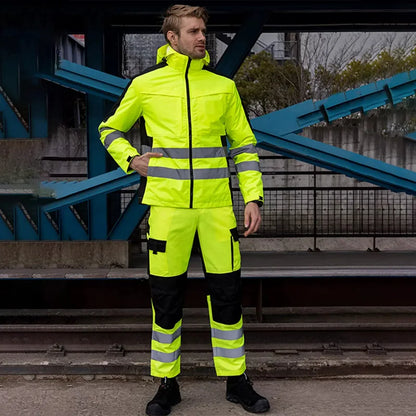 Hi Vis Work Clothes Working Suit for Man Mechanic 3 in 1 Winter Reflective Jacket Men for Work with Detachable Cotton Linner