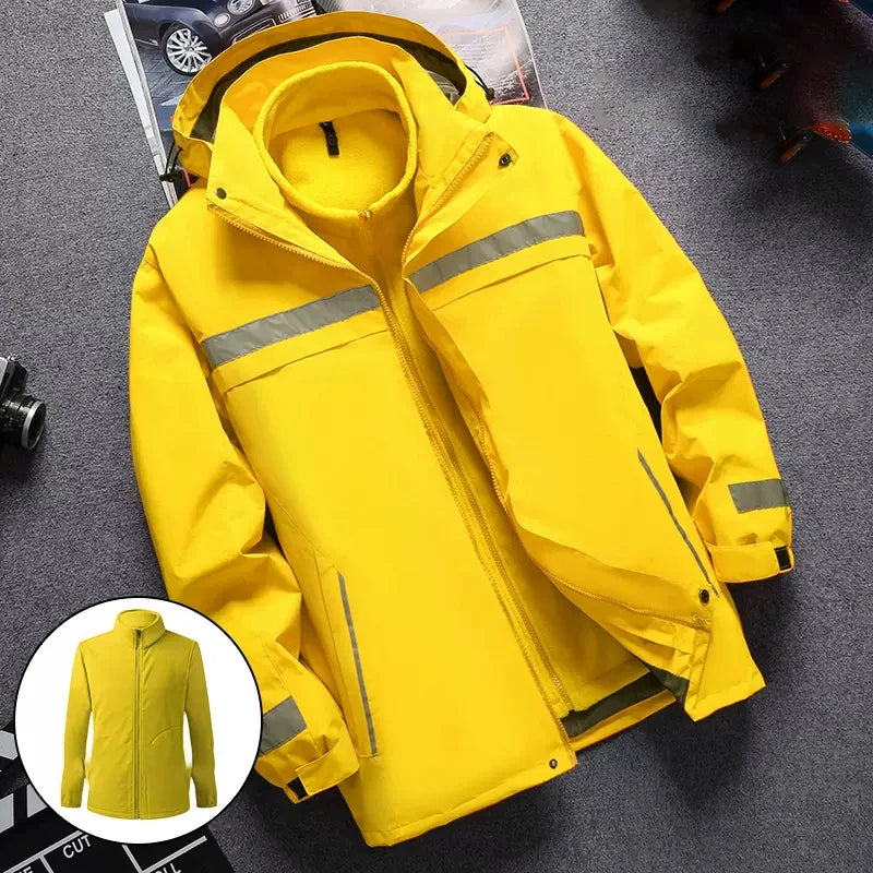 Reflective Jacket Waterproof and Warm with Dechable Fleece Linner 3 in 1 Hi Vis Windproof Workwear Jacket Men for Winter L-7XL