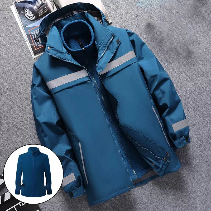 Reflective Jacket Waterproof and Warm with Dechable Fleece Linner 3 in 1 Hi Vis Windproof Workwear Jacket Men for Winter L-7XL