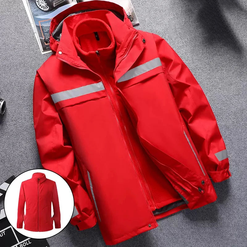 Reflective Jacket Waterproof and Warm with Dechable Fleece Linner 3 in 1 Hi Vis Windproof Workwear Jacket Men for Winter L-7XL